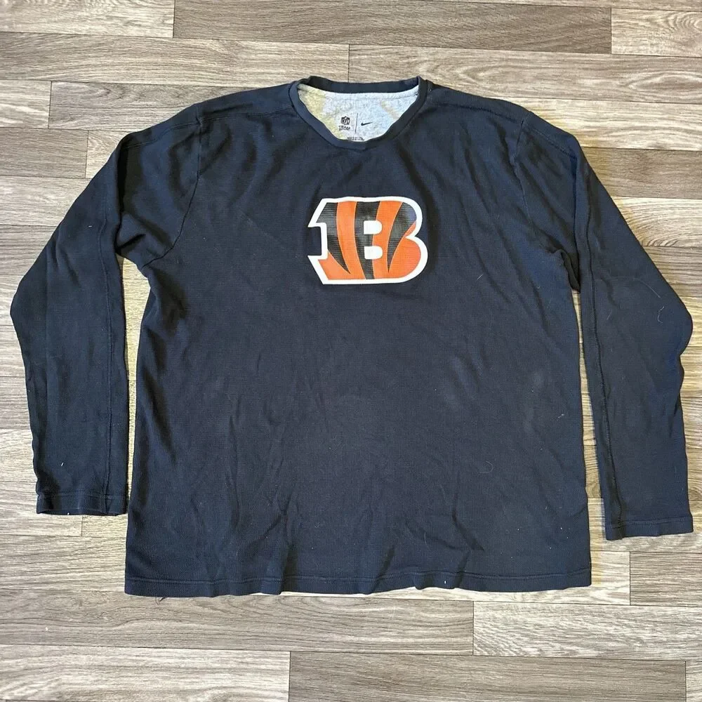 Nike Cincinnati Bengals Long Sleeve Thermal Shirt Men’s Large Black Swoosh